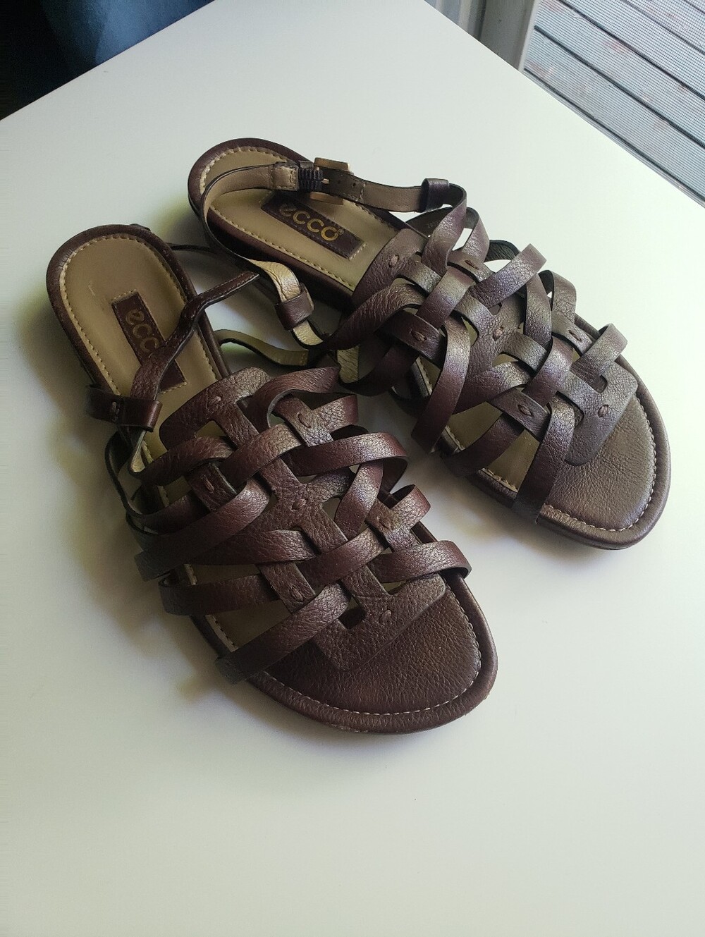 ECCO Brown Woven Leather Slingback Sandals